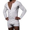 Oanviso Uomo Tuta Intera Overall Jumpsuit Pigiama Monopezzi Maniche Lunghe con Pulsanti Pigiama Set Henley Pigiama in Tuta Comodo Elasticizzato Salopette D Bianco XL