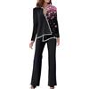 MJGkhiy Completo Donna Elegante Tailleur Cerimonia Curvy Tuta Moda Maniche Lunghe Scollo a V Camicia Patchwork e Pantaloni a Gamba Larga Set Due Pezzi Blazer da Abito e Pantalone Outfit per Sera