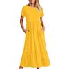shownicer Vestito Donna Casual Maniche Corte Abiti Estivi Vita Alta Midi Vestito con Tasche A-Line Vestito con Volant Elegante Cotone Abito A Giallo S