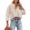 Imily Bela Camicia da donna con scollo a V, a maniche lunghe, casual, oversize, con bottoni, beige., XL