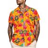 King Kameha Camicia Hawaiana Uomo a Maniche Corte, Funky-Flamingos, Giallo, 4XL