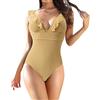 YAOTT Costume da Bagno Donna Sexy Push Up Imbottito Scollo A V Lace Up Costume Intero con Volant Un Pezzo Moda Senza Schienale Bikini Controllo Addominale Costumi Interi Costumi Mare Beachwear