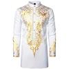 Generisch Abbigliamento africano da uomo tribale dashiki lavagna moda uomo metallo oro tunica caftano camicie musulmane araba islamica abaya manica lunga bronzatura caftano abbigliamento da preghiera, O bianco