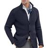 Generisch Cardigan da uomo a maniche lunghe, colletto alto, casual, a maglia, con bottoni e tasche, a maglia, per autunno e inverno, con collo sciallato, blazer Slim Fit, O blu navy, L