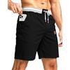 PrimeCrest Pantaloncini Uomo Estivi Cotone Corti Cotone Casual Shorts Palestra Sportivi Leggeri con Tasche Multiple Bermuda Elastico Vita Coulisse Classico Comfortevoli Nero M