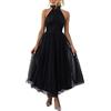 generic Abito da donna in tulle, lungo, in tulle nero, viola, maxi abito in tulle, abito da sera, abito da ballo, abito da cocktail, costume di carnevale, Nero , M