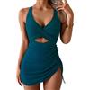 OUSIMEN Costume da Bagno Intero Donna Scollo a V Controllo della Pancia Costumi Interi con Cordino e Piega Monokini