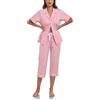 COLORFULLEAF Pigiama estivo da donna, in 100% cotone, 2 pezzi, a maniche corte e pantaloni lunghi a 3/4