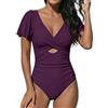 OUSIMEN Costume Intero con Scollo a V Monokinis arricciature con Scollo a V, Viola, L
