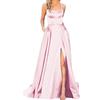 Generico Vestito Lungo Donna Elegante Abiti da Donna Lungo Senza Maniche Schiena Scoperta in Raso Tinta Unita Abito Spaghetti Straps Linea A Vita Alta con Tasche Spacco Frontale Sexy Vestito da Festa
