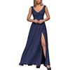 Tomwell Donna Matrimonio Vestito Sexy Abito Partito Cocktail Abito Lungo Donna Cerimonia Party con Spacco Scollo a Cuore Vestito Sera B Blu Scuro XL