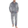 Lovasy Pigiama Pile Uomo Caldo con Cappuccio Pigiami Due Pezzi Invernale | Comodo Pigiama Lungo Completo Casual per Casa con Tasche S-XXL