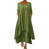 ORANDESIGNE Abito Lungo Donna Cotone e Lino Caftano Boho Abito Ampio Casual Moda Manica Lunga Scollo a V Abiti Lunghi Vestito Estivo Taglie Forti Eleganti Vestiti 2 in 1 Maxi Abito A Verde L