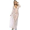 comeondear Vestito Sexydonna Hard Lungo Intimo Seducente Trasparente Lingerie Pizzo a Maniche Lunghe Taglia Grande Scollo a V Babydoll con Perizoma Sleepwear Sexy Nightwear Set Teddy Bianco,M-L