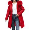 Generisch Piumino da donna invernale caldo con collo in pelliccia, giacca invernale antivento parka a maniche lunghe, con chiusura lampo, elegante giacca da donna, Colore: rosso, XL