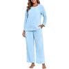 PrinStory Pigiama da donna in pile girocollo pigiama in flanella pigiama a maniche lunghe e pantaloni, Blu Dd, M