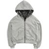 Ponitrack Giacca vintage leopardata Y2k reversibile zip up giacca ampia manica lunga felpa con cappuccio grunge streetwear unisex