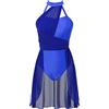 Agoky Abito da Pattinaggio Artistico sul Ghiaccio Donna Chiffon Patchwork Vestito Danza Classica Abito da Ballo Leotards Body da Balletto Senza Manica Jazz Danza Moderna Blu Reale XL