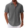 COOFANDY Camicia da Uomo a Maniche Corte Camicia Estiva in Lino Camicie in Cotone con Taschino Camicie a Maniche Corte da Spiaggia Casual Vacanze Grigio Scuro XL