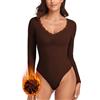 WOWENY Body termico, a maniche lunghe, elegante, in micro pile, da donna, con scollo a V, a maniche lunghe