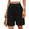 HOTIAN Pantaloncini Bermuda da Donna, Lunghi, Elastici, a Vita Alta, a Gamba Larga, Pantaloncini Estivi, Sportivi, con Tasche, Nero , XL