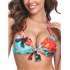 Ocean Blues Top bikini push-up da donna con scollo all'americana, floreale blu, S