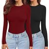 Ekouaer Donna Confezione da 2 Maglie a Maniche Lunghe Girocollo Camicie Termiche Set Elasticizzato Aderente Sottoscrubs Layer Tee XS-XXL
