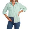 Enmain Camicia Donna Righe in Lino Manica Lunga Camicie con Bottoni in Cotone Classico Casual Bluse Estiva con Colletto a V e Tasche per Ufficio e Lavoro S-2XL