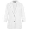 LADI TREND Blazer da donna a 3/4 con maniche increspate in cotone e lino, leggero, estivo, giacche eleganti con tasche con bottoni, Bianco, XL