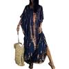 Vangreynve MAFA Donna Vestiti da Spiaggia Copricostumi Boho Caftano di Cotone Tunica Kimono Oversize per Loungewear Vacanze Pigiama (One Size/Länge:135cm Büste:120cm, A-Blu)