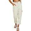 Onsoyours Donna Pantaloni Larghi Cotone Pantalone Vita Alta Elasticizzati Harem Pantaloni di Velluto a Coste in Tinta Unita da Donna Pantaloni Moda con Tasche Beige S