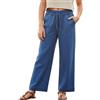 Rolanko Pantaloni di Lino per Ragazze, Vita Elastica Gamba Larga Pantaloni Palazzo Lounge Beach Fluidi con Tasche