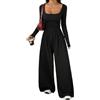 ticticlily Tuta Intera Donna Casuale Estiva Jumpsuit Maniche Lunghe a Vita Alta Gamba Larga Dritta Monopezzi Tutine Pantaloni Estivi Primavera A Nero S