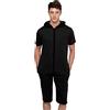 QIYUANT Pigiama Intero Corta Uomo Zip Intera Pezzo Unico Jumpsuit Manica Corta con Cappuccio Estivo Monopezzo Onesies Casual Tuta da Casa (Nero, XXL)