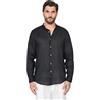 Ciabalù Camicia Uomo Elegante Slim Fit Collo Coreano 100% Lino Camicie Casual Manica Lunga (XL, Nero)