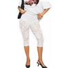 TZLDN Leggings da donna a 3/4 con pizzo, stile Capri, sexy, trasparenti, per festival, discoteca, party, bianco, S