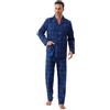 Amaxer 100% Cotone Pigiama da Uomo in Flanella Pigiama da Uomo Moda casa Pigiama a Maniche Lunghe Top con Tasche Pantaloni Pigiama con Coulisse-Tartan Blu e Nero con Strisce Nere-M