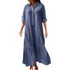 Generic Vestiti Eleganti Donna Casual Abito Elegante Women Cotton Linen Up Maxi Dress with Pocket Long Sleeve Summer Casual Beach Shirt Dress Abito Lungo Donna Elegante Vestiti Estivi Curvy (Blue XXXXXL)