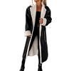 Generic Giacca in pelle da donna lunga elegante - Giacca in ecopelle foderata in pile trench oversize cappotto di transizione cappotto invernale in finta pelle lucida con risvolto giacca antivento