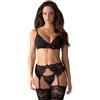 Selente Love & Fun Malizioso Completo Intimo a 3 o 4 Pezzi: Reggiseno, (Reggicalze), Tanga ed Esclusiva Benda per Occhi in Raso. Made in EU.