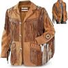 PLATOON Autentica giacca vintage in pelle scamosciata da cowboy/cowgirl: stile classico con frange e perline e durata