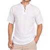 PANASIAM Camicia Pescatore Uomo - Camicia Henley Estiva Senza Collo | Camicia 100% cotone, Fisherman Shirt, bottone in legno, senza collo, per tutti i giorni, vacanze o come camicia medievale