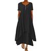 ORANDESIGNE Abito Lungo Donna Cotone e Lino Caftano Boho Abito Ampio Casual Moda Manica Lunga Scollo a V Abiti Lunghi Vestito Estivo Taglie Forti Eleganti Vestiti 2 in 1 Maxi Abito B Nero 3XL