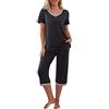 PrinStory Pigiama da donna con maglia a maniche corte e pantaloni lunghi