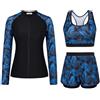 JASAMBAC Rash Guard Set da 3 pezzi, costume da bagno da donna, a maniche lunghe, bikini e a vita alta, con chiusura lampo, costume da surf, costume da bagno sportivo, Foglia di palma blu, L