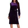 Generisch - Abito da donna in velluto, elegante, a maniche lunghe, abito da cocktail, scollo rotondo, abito da festa, lunghezza al ginocchio, abito invernale, abito avvolgente, mini abito, abito da