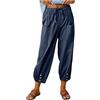 LKRSEEF Pantaloni Donna Estivi Lino Cotone Leggeri Larghi Pinocchietti Curvy Harem Trekking Pantalone alla Turca Eleganti Stile Etnico Comodi e Morbidi Gamba Boho con Elastico in Vita Blu Navy XXL
