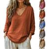 Generico Womens Linen Tops Dressy Casual Blouses Plus Size Long Sleeve V Neck Summer Long Sleeve Shirt Vacation Office Casual