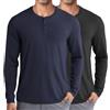 COOFANDY Maglie Henley da Uomo Maglioni a Maniche Lunghe Maglie Termiche in Maglia Senza Colletto Magliette da Nonno Maglioni Leggeri di Base per Uomo Nero & Blu Navy S