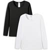 LAPASA Pacco da 2 o 1 Maglia Termica Donna Manica Lunga Fodera in Micro Pile - Pigiama Abbigliamento Intimo Canottiera Calda Elastica Traspirante Sportiva Nero, Bianco (Pacco da 2)(Caldo) XL